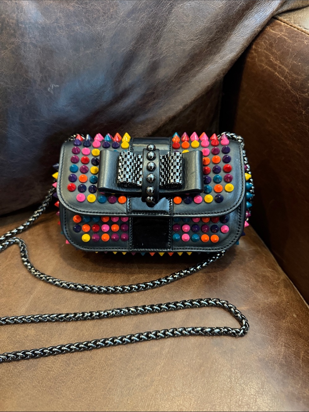CHRISTIAN LOUBOUTIN sweet charity Studded Crossbody Bag with Multicolor Spikes